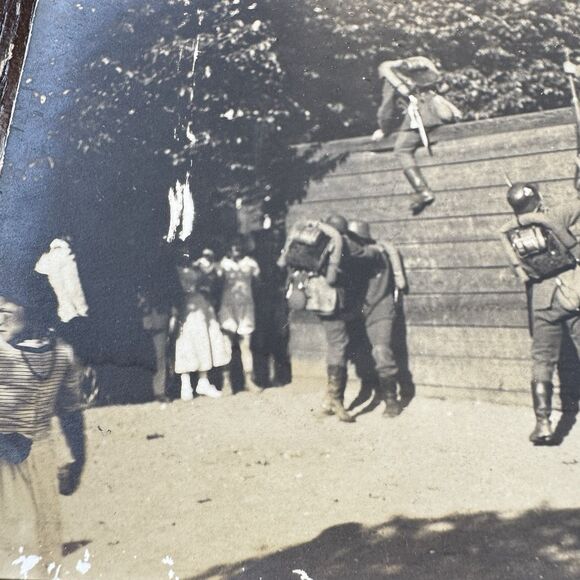 RPPC Real Photo Postcard Vintage Military Obstacle Course Wall Soldiers Training - Picture 4 of 7